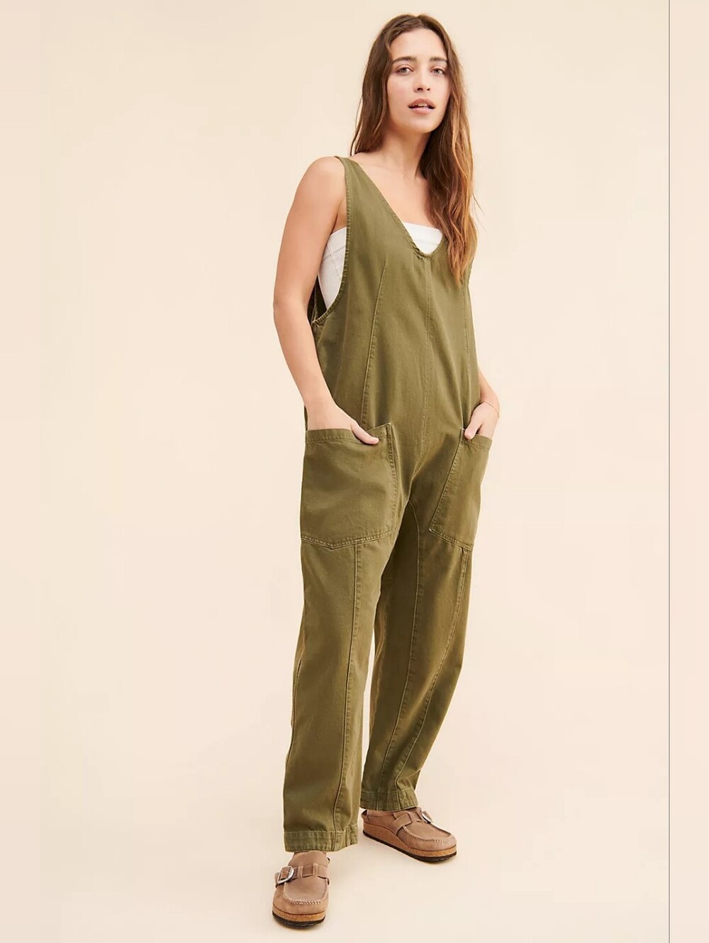 Free People We The Free High Roller Jumpsuit Olive Green Size Small